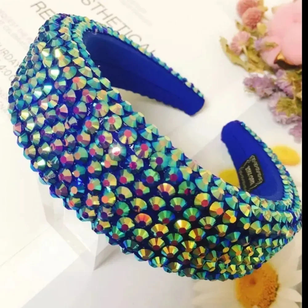 Iridescent turquoise studded bejeweled handmade padded headband new - Picture 4 of 4
